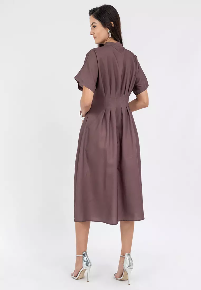 DUCELIA Pleated Front Filipiniana Dress