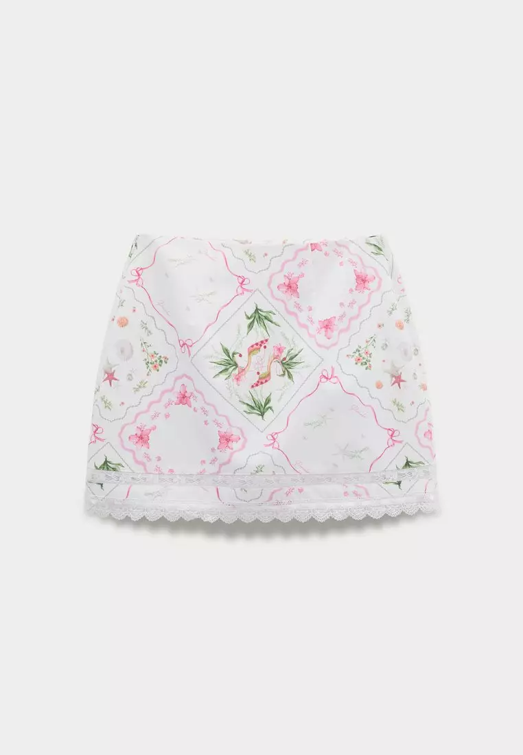 Buy Pomelo High Waist A-Line Mini Skirt Scallop Border Print - White ...