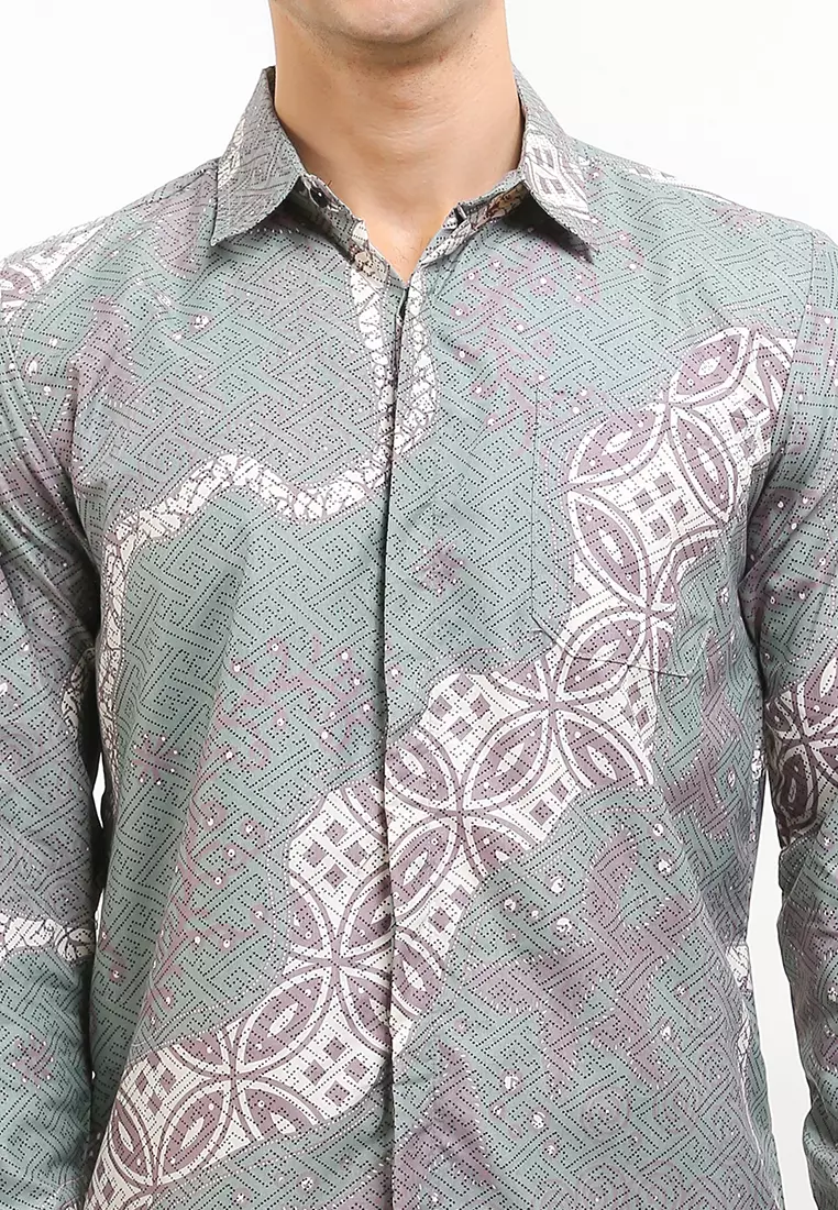 Dobby Kemeja Batik Exclusive Premium Pria Casual Modern Lengan Panjang