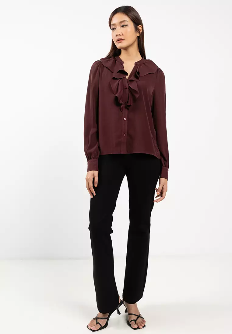 Long Sleeve V-Neck Frill Top