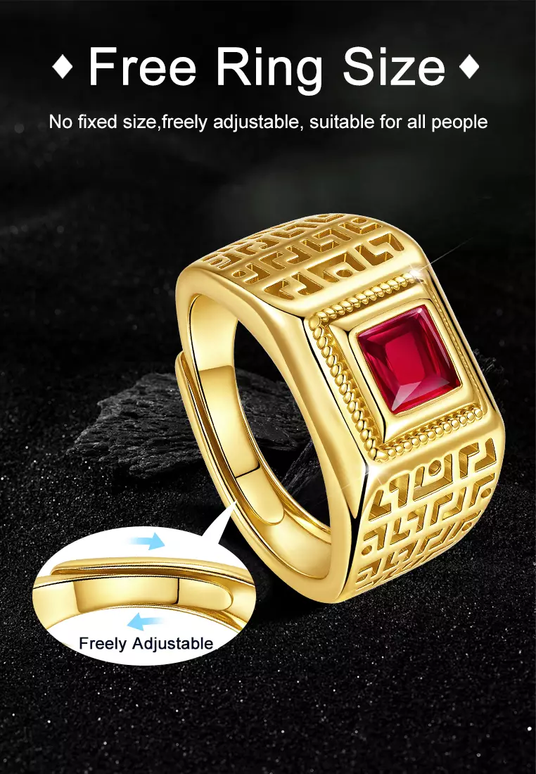 Cincin Pria Red Zircon Cincin Titanium Anti Karat Cincin Cowok