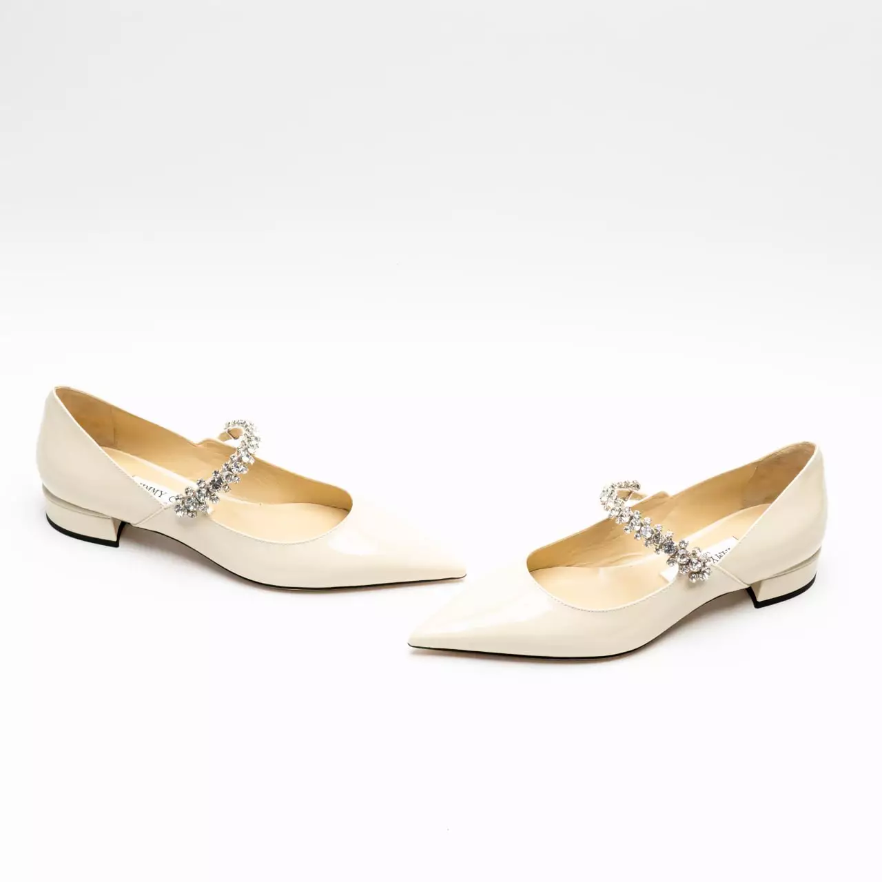 Bing 25 Crystal Strap Patent Leather Flat Pumps Linen