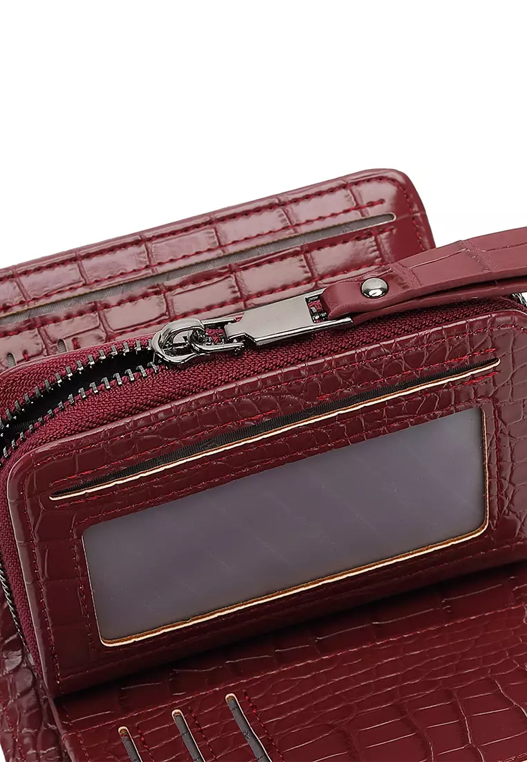 Women's Croc Wallet with Coin Compartment (短錢包) - 紅色