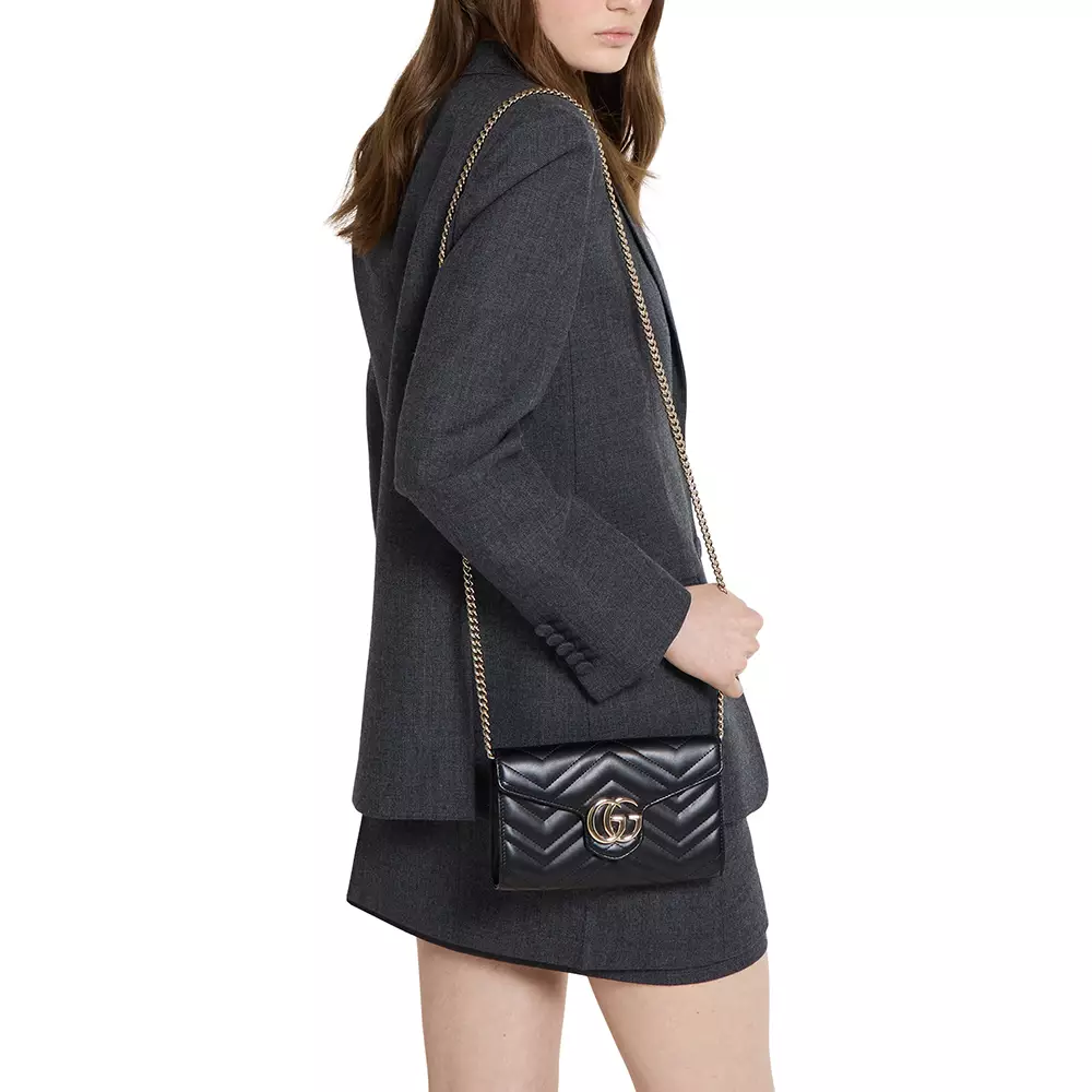 [4.4PRIL KEJUTAN HARGA] GG Marmont Wallet on Chain Matelassé Leather Black Lghw