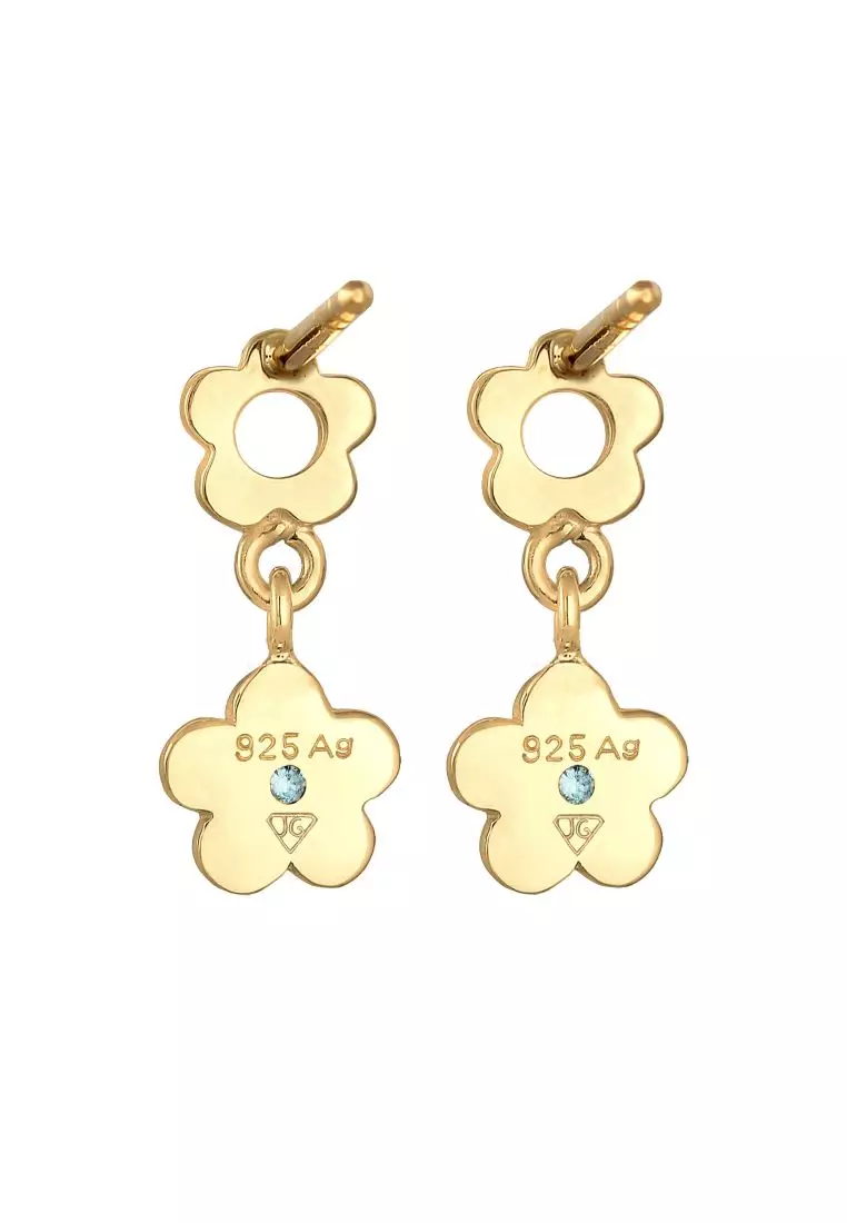 Anting Perhiasan Perak 925 Anak Flower Light Blue Crystal Gold Plated