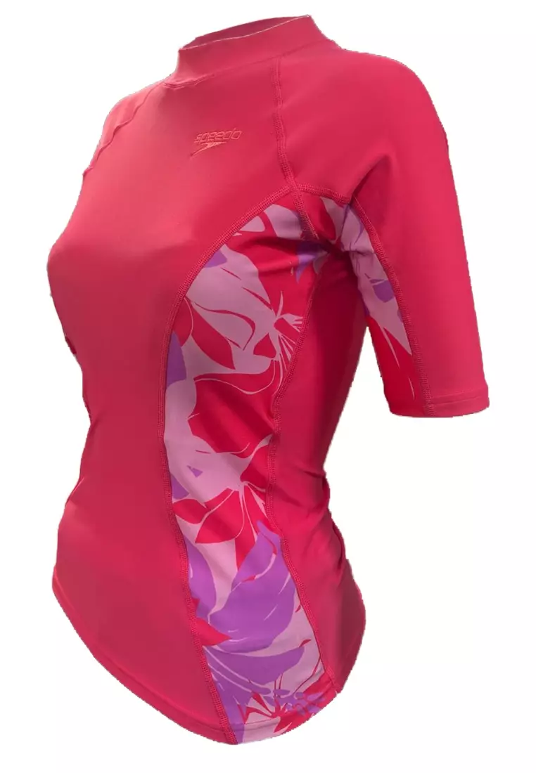 Printed Short Sleeve Rash Top (Kaluna Floral Raspberry Fill) 