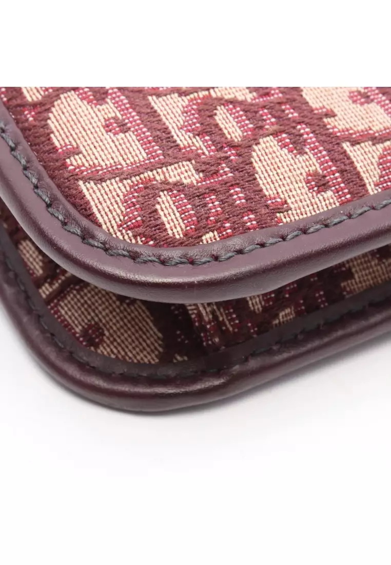 Pre-Loved Christian Dior Addict oblique Shoulder bag canvas leather Bordeaux beige