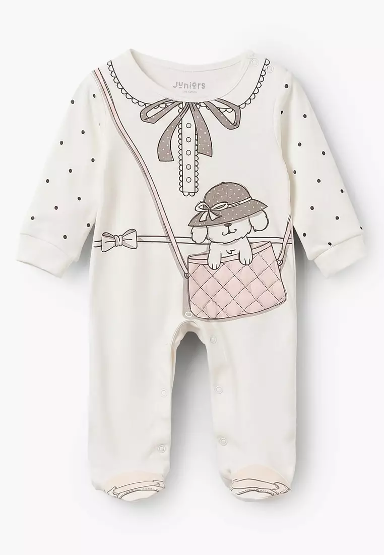 Babyshop Juniors Cotton Crew Neck Long Sleeves Sleepsuit With Graphic Print