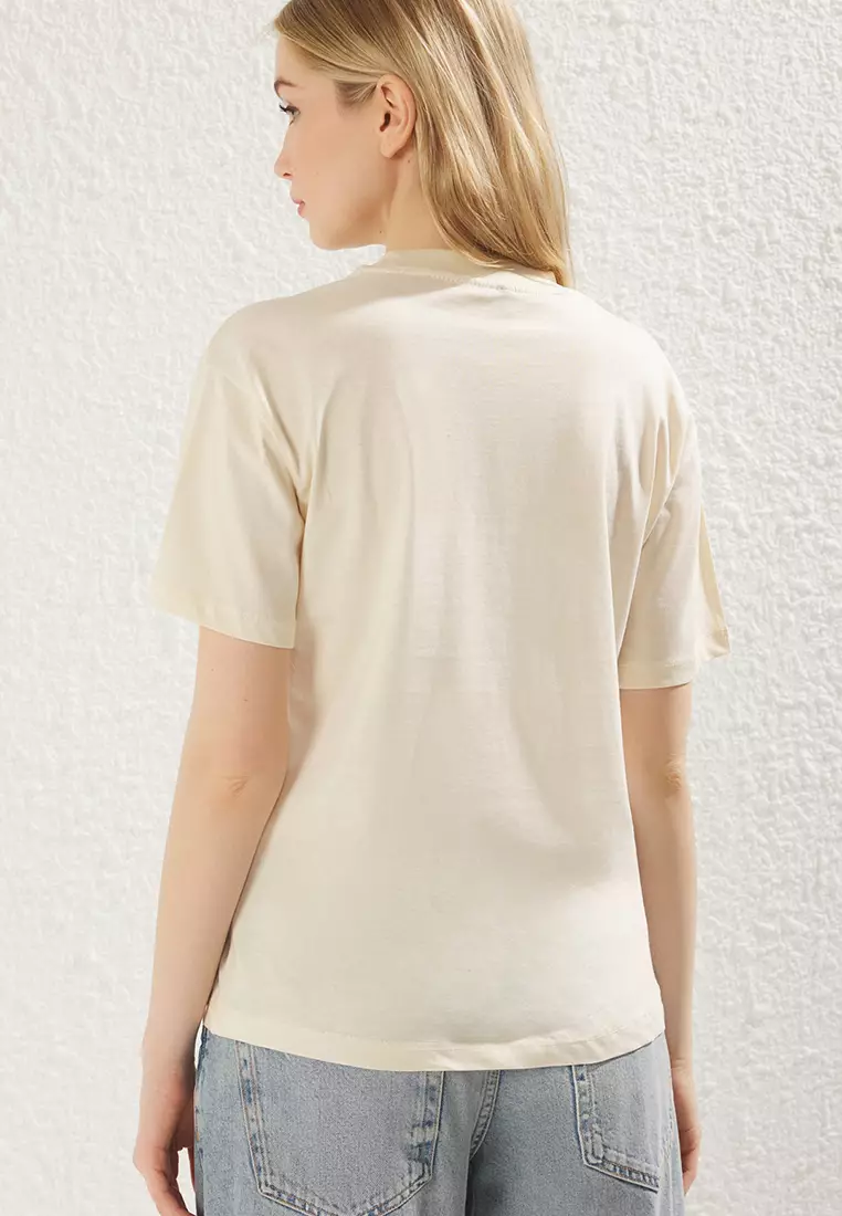 Oil Green-Light Stone 2 Pack Basic Stand Collar Knitted T-Shirt