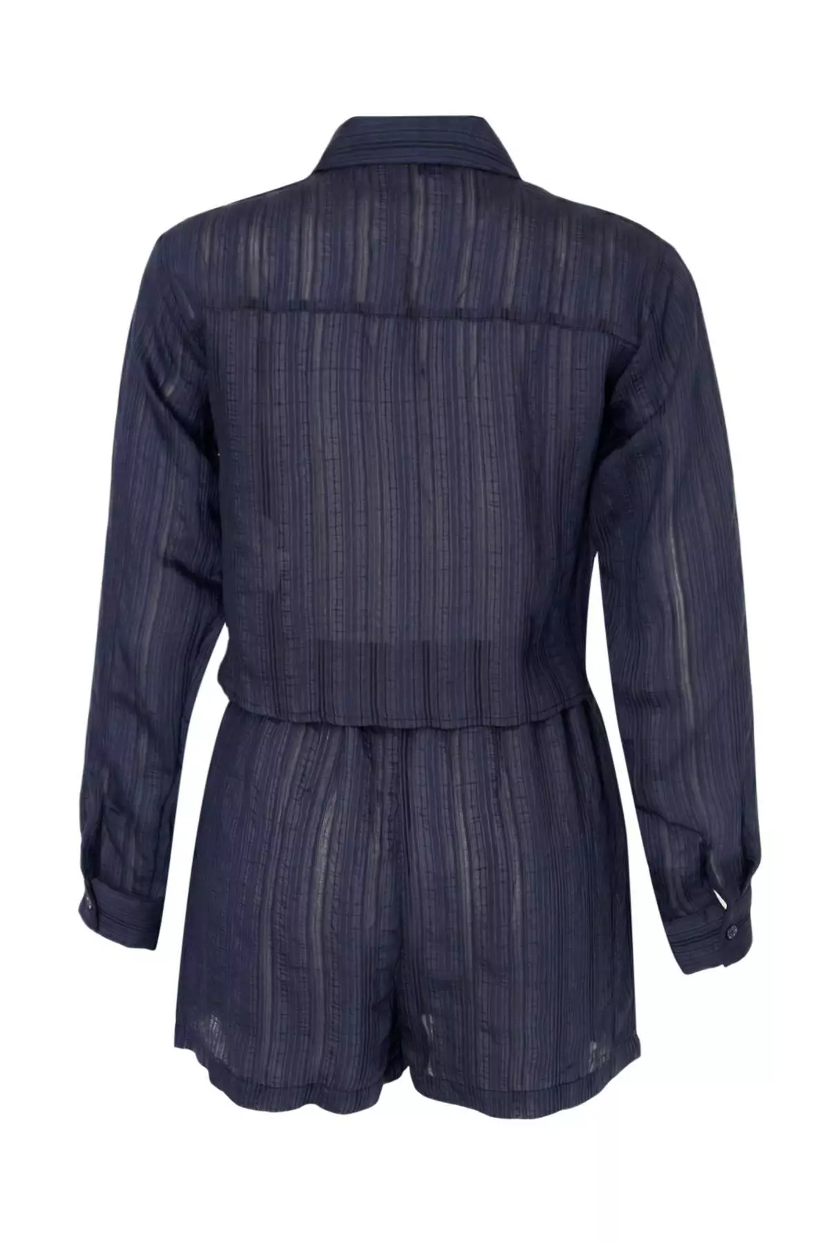 Navy Blue Woven Oversize Mini Beach Shirt Shorts Set Tbess26Au44
