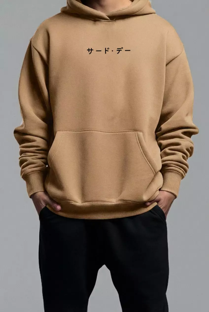 THIRDDAY Hoodie Pria Premium ScubaLux Gak Panas "katakana aja" khaki MOB31