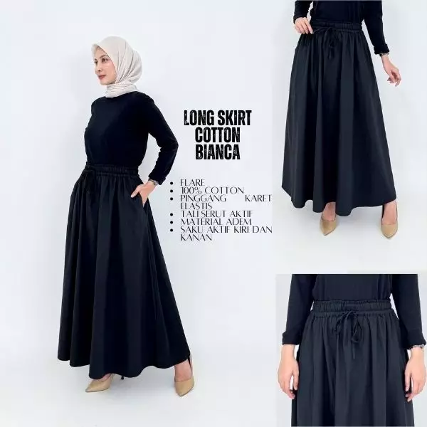 Rok Panjang Katun Flare Bianca HITAM
