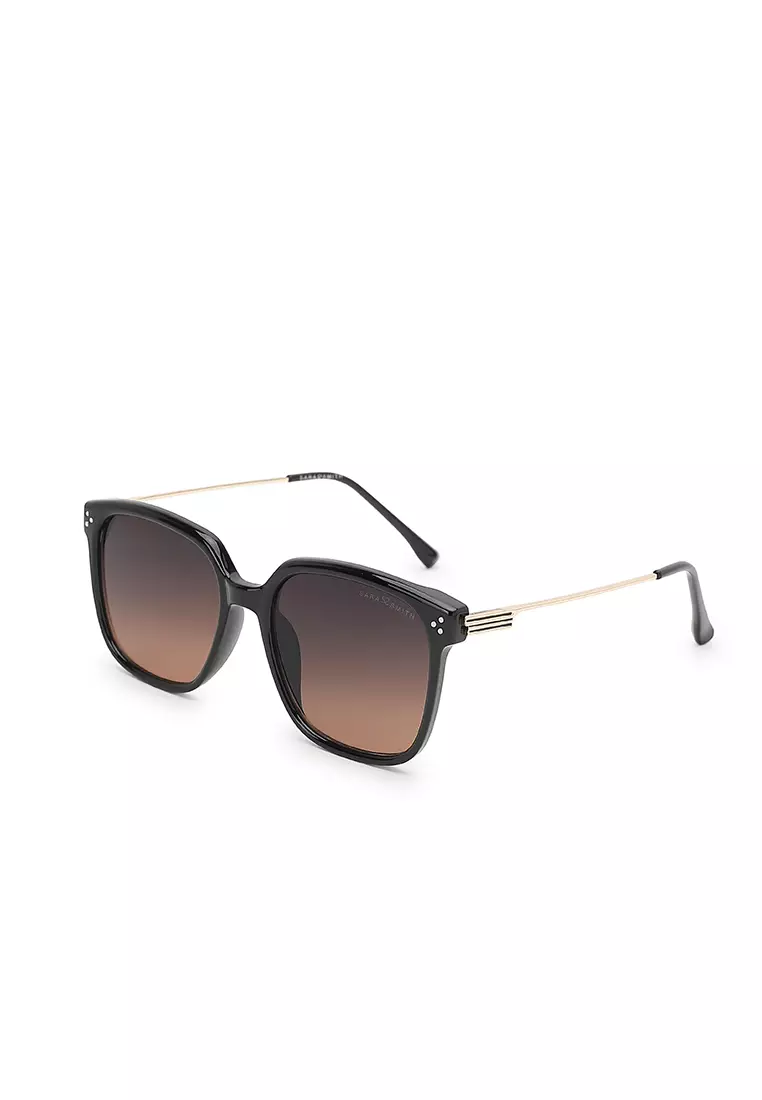 Unisex Fashion Sunglasses - Glossy Black / Grey-Orange