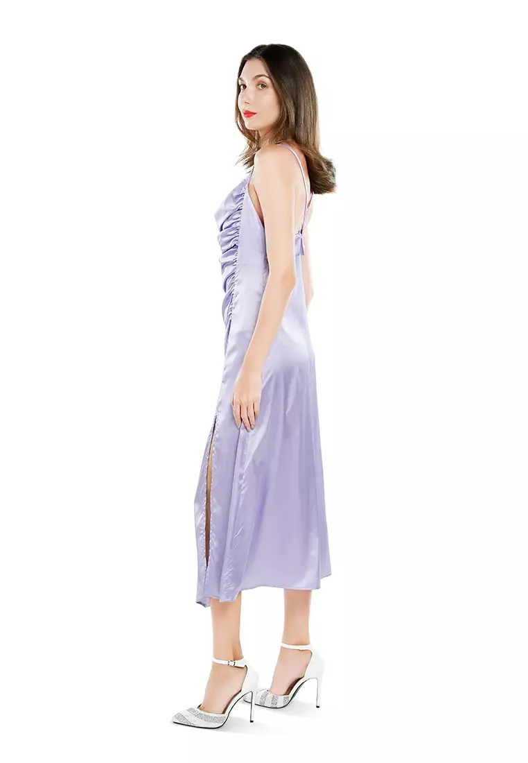 Gaun Slip Celah Detail Ruched Lavender