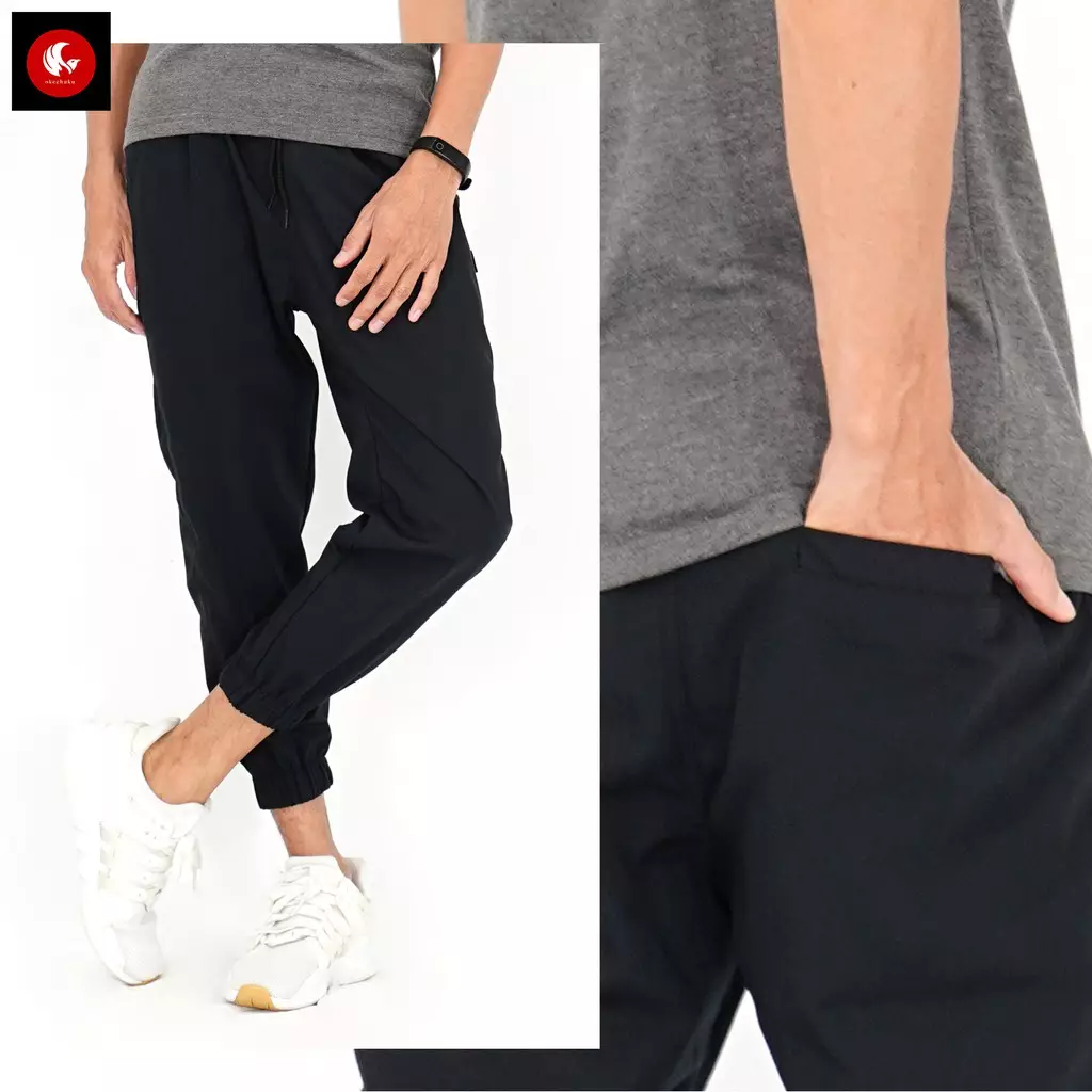 ICHSAN Celana Jogger 3/4 Pria Celana Sirwal Jogger Pangsi 3/4 Slimfit Fashion Casual Pria - HITAM