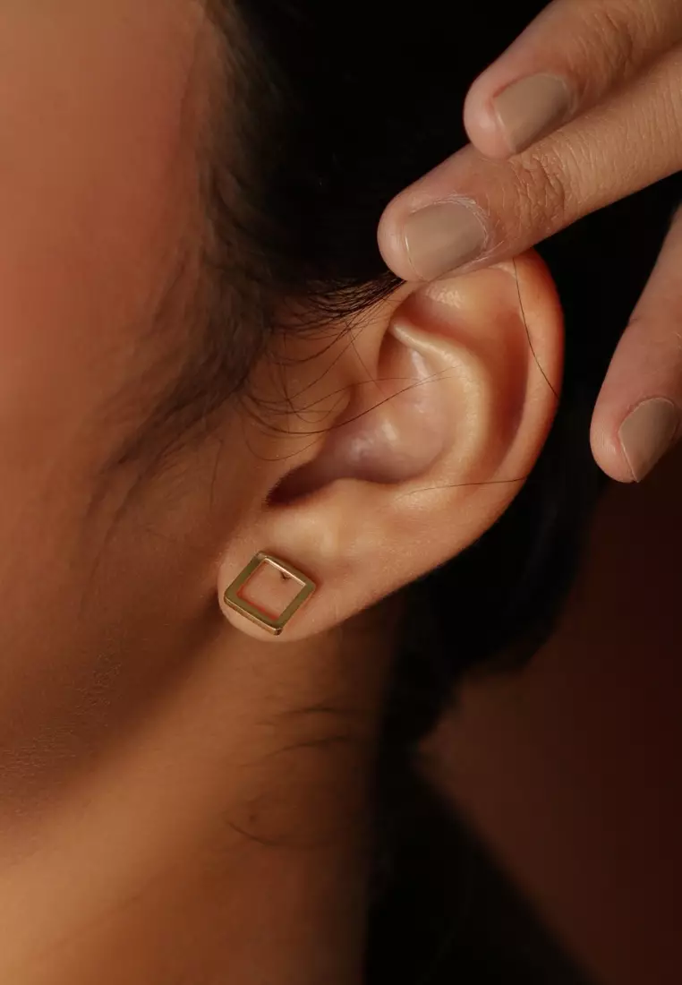 Square Frame Studs Earrings 18k Gold