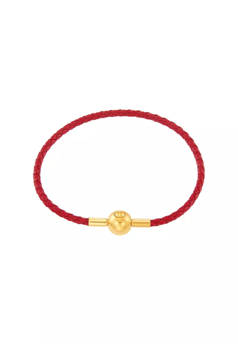 HABIB Leather Bracelet Red with Round Button Brass Clasp WWGB2251023(2.5)