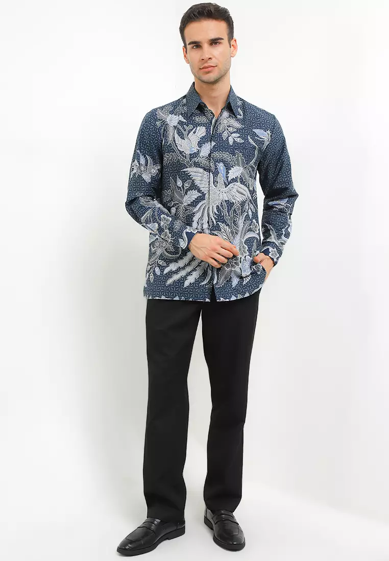 Kemeja Pria Lengan Panjang Batik Furing Jennio Navy