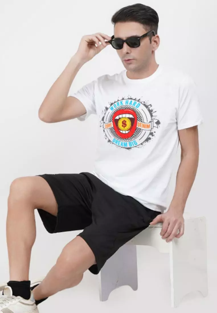 Work Hard Graphic White Cotton Short Sleeve Regular Fit Tee