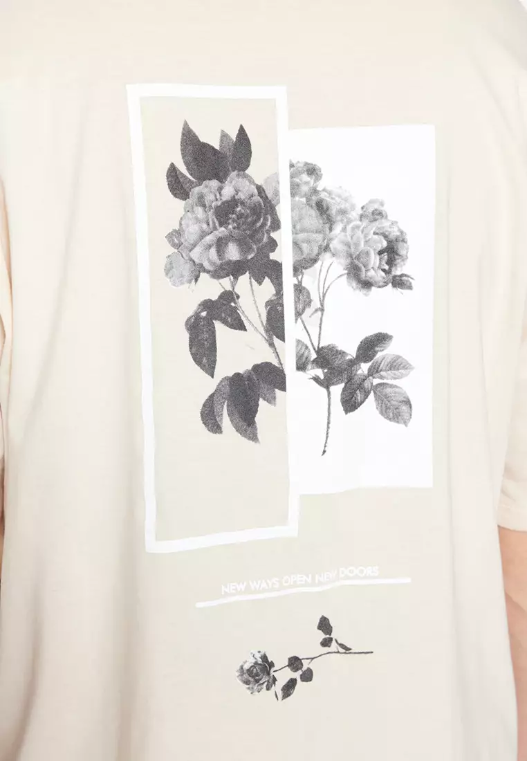 Oversized Crew Neck Floral Print Short Sleeve T-Shirt