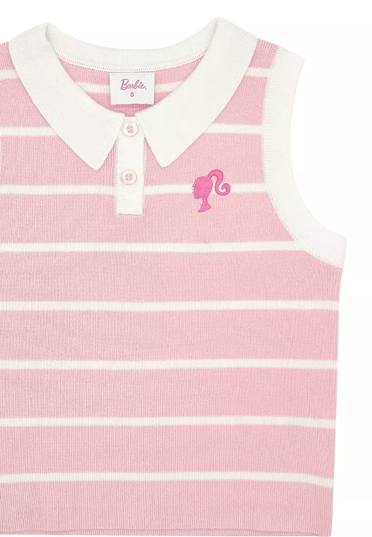 Girls Licensed Collared Sleeveless Top - Pink Stripes
