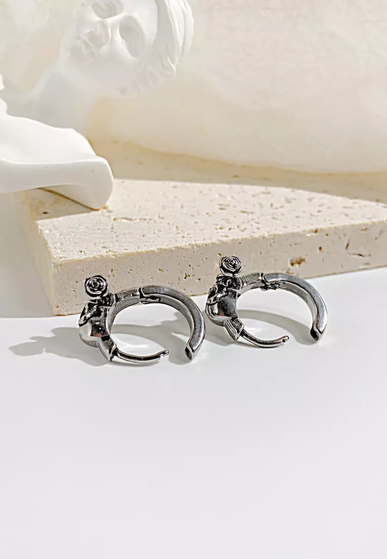Buy HAPPY FRIDAYS Unisex Titanium Steel Skull Hoop Earrings JW OK