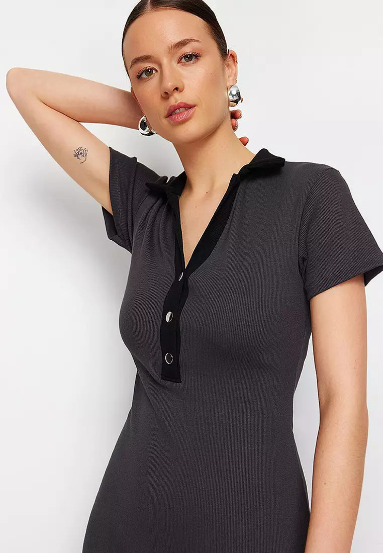 Polo Collar Midi Dress
