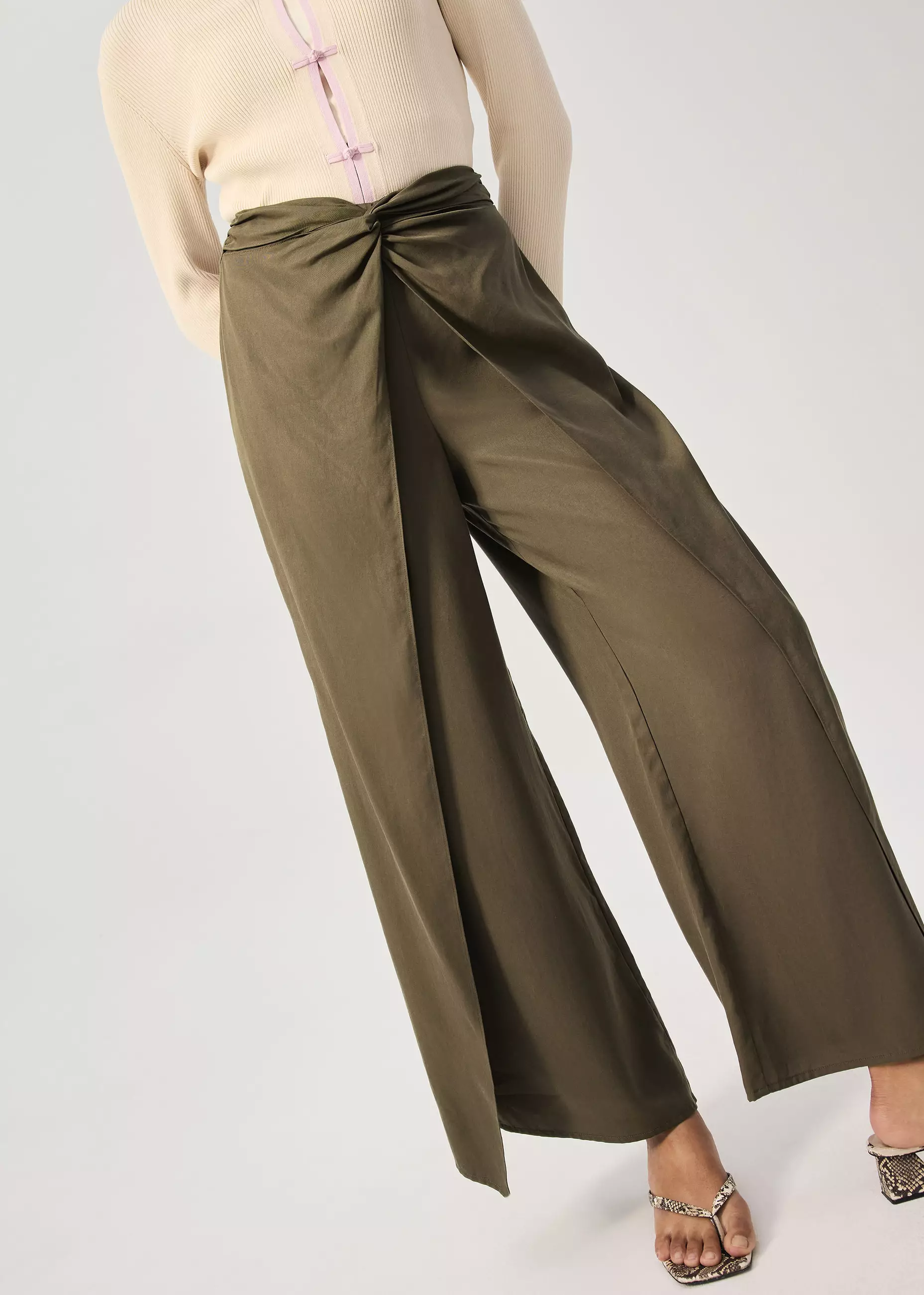 Celana Panjang Wanita - Lyocell Front Twist Mid Waist Wide Leg Pants