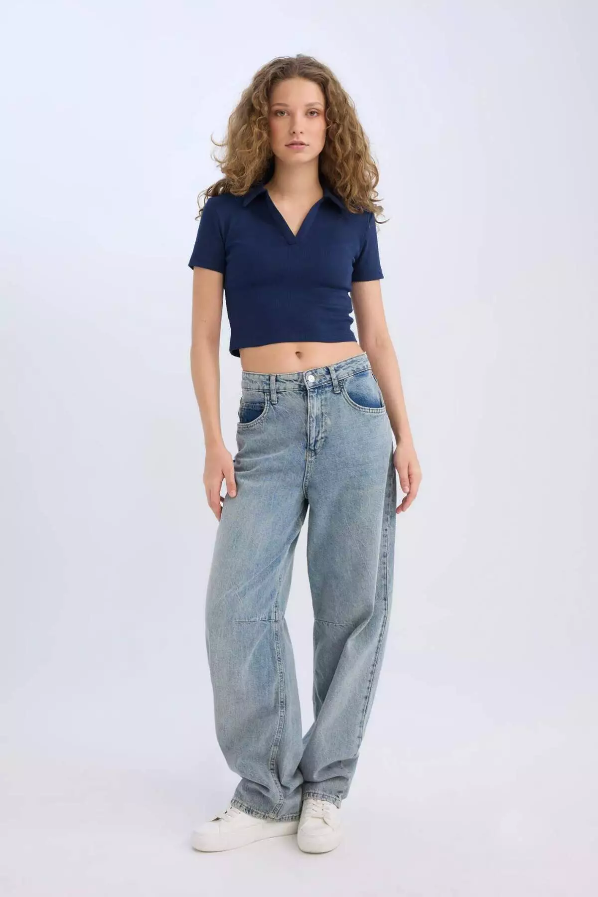 Fitted Polo Neck Basic Plain Ribbed Camisole Short Sleeve T-Shirt A0379Ax25Sm