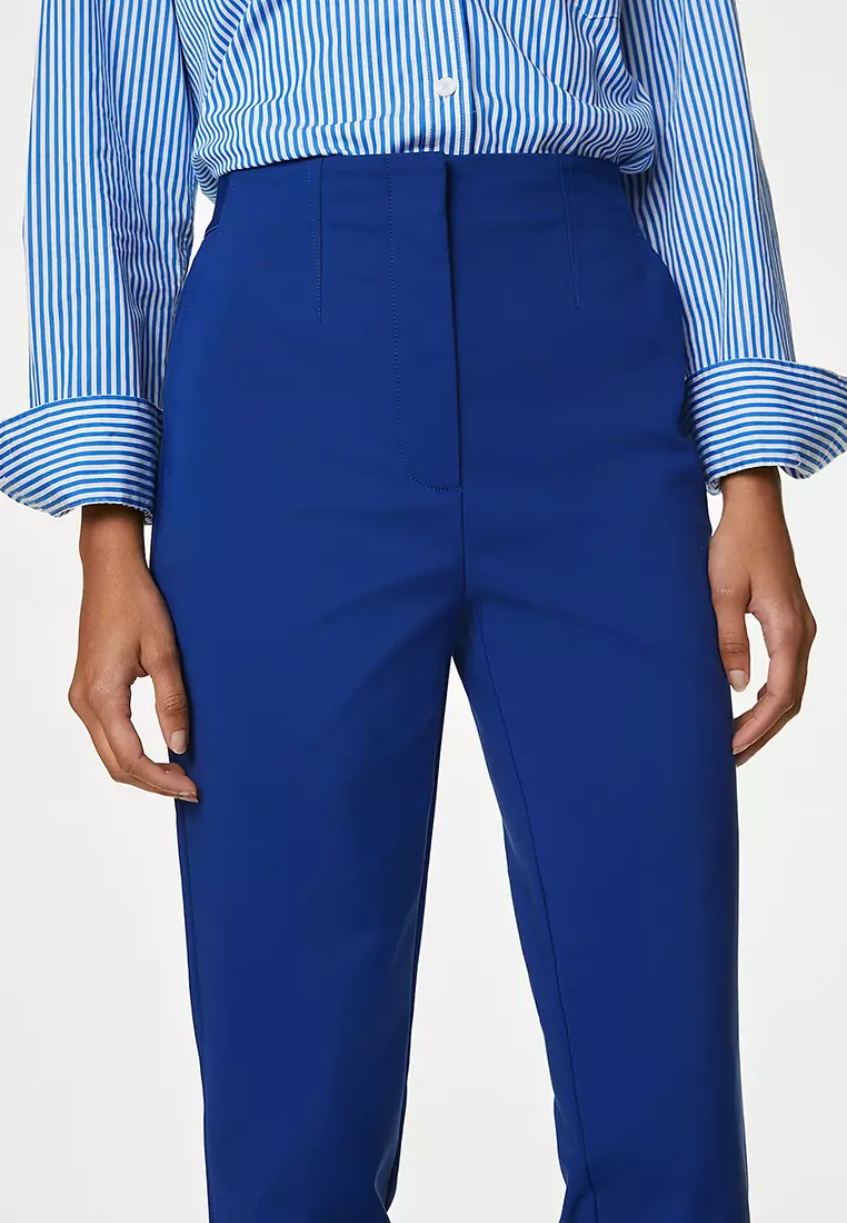 Cotton Blend Slim Fit Ankle Grazer Trousers