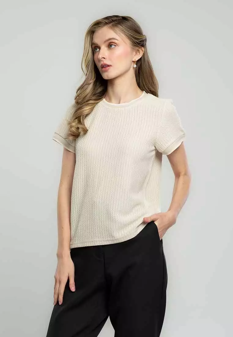 Arleth Textured Knit Top with Ribbing Detail