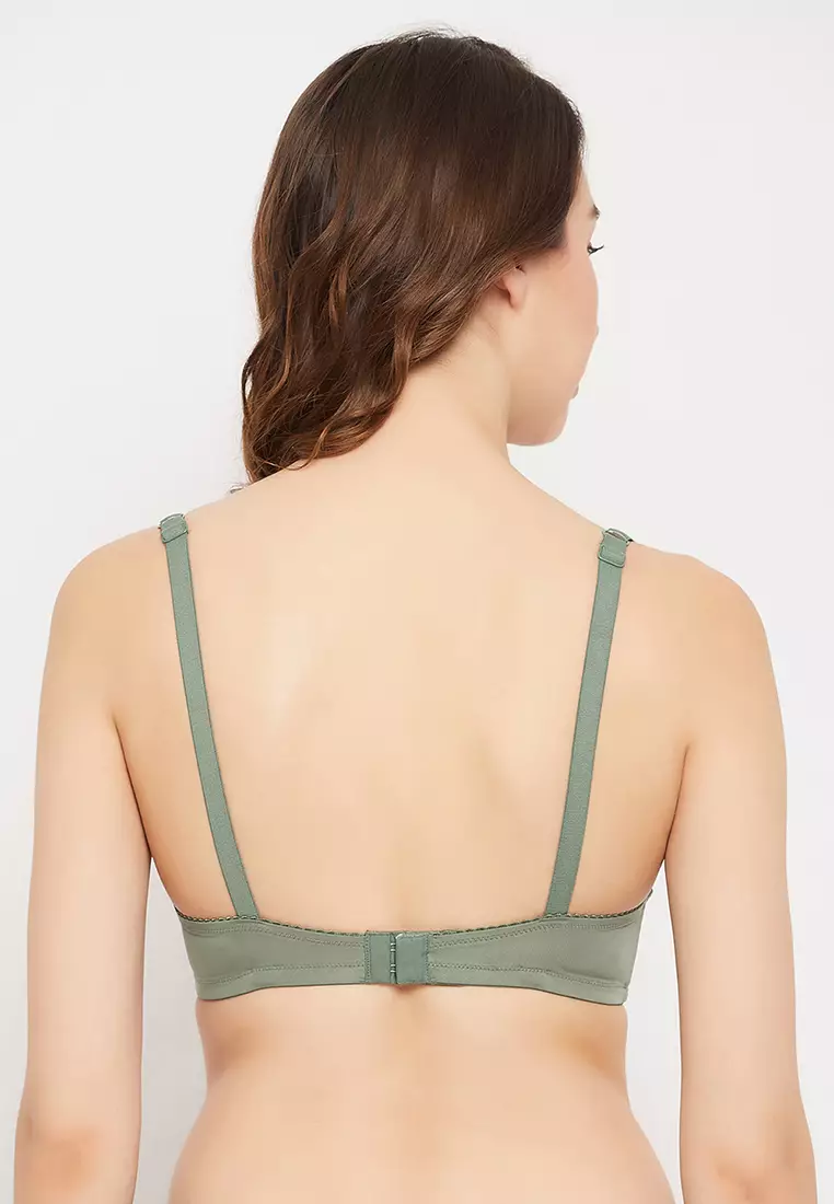 Clovia Level 1 Push-Up Padded Underwired Demi Cup T-shirt Bra in Sage Green