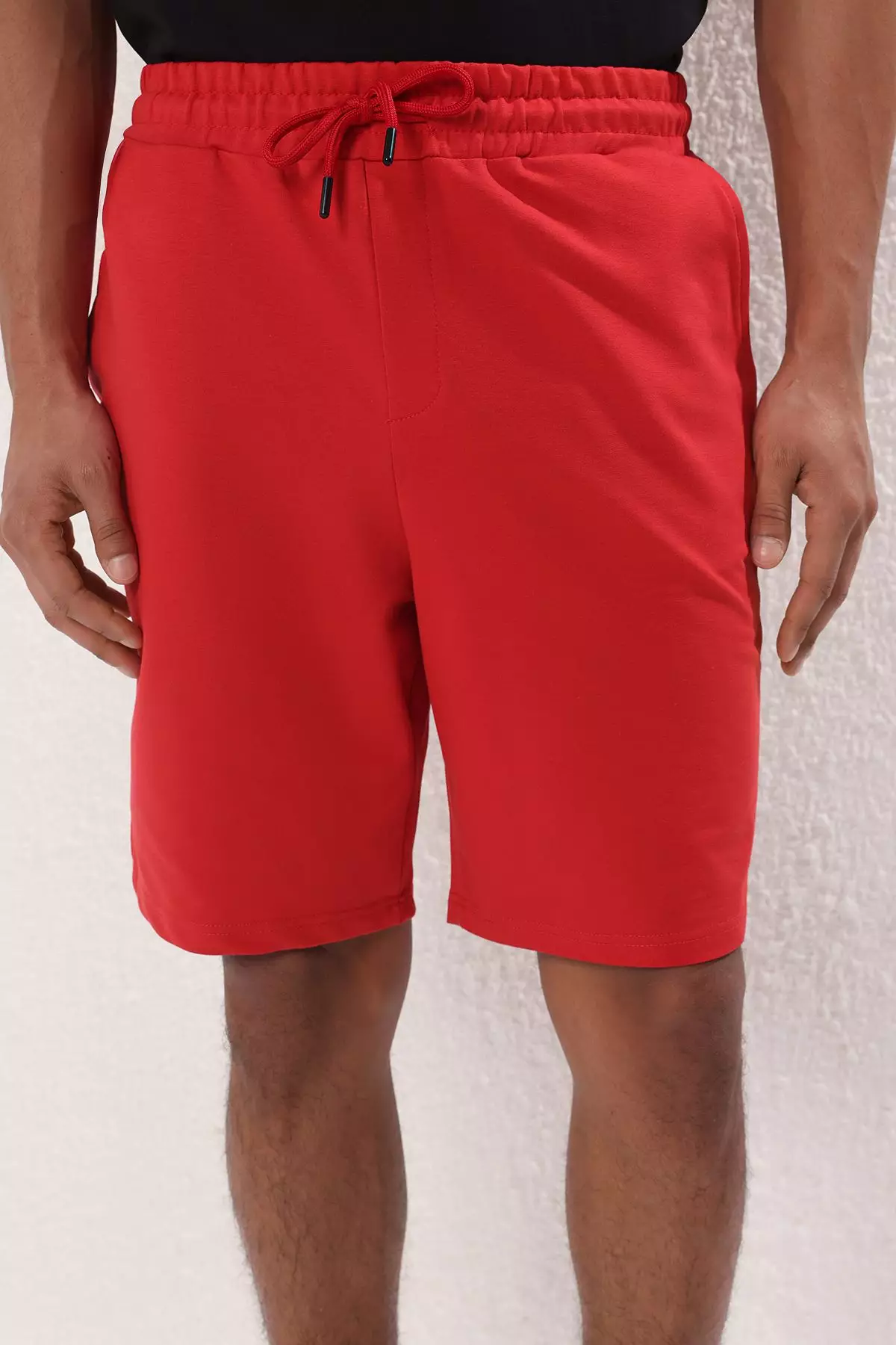 Red Basic Regular Mid Length/Normal Cut Straight Shorts TMNSS20SR0068