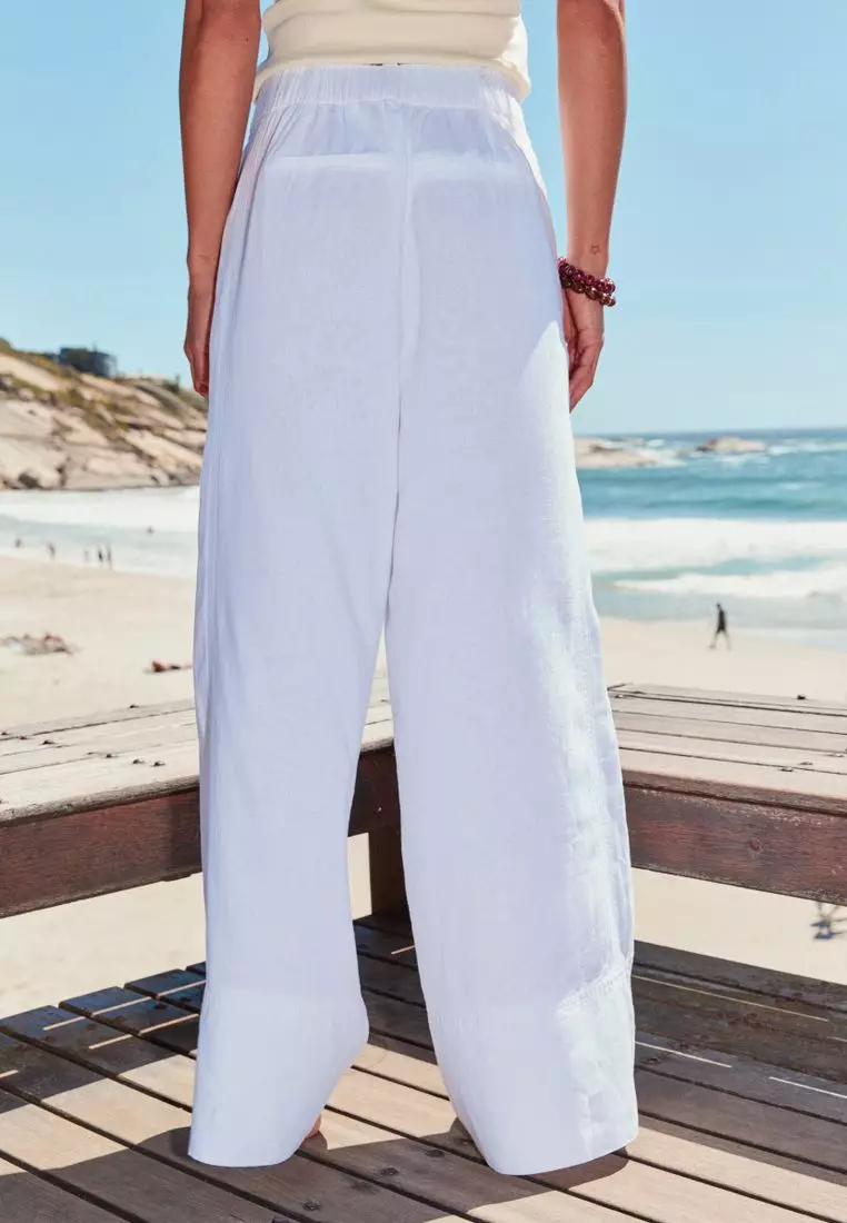 Linen Blend Wide Leg Trousers
