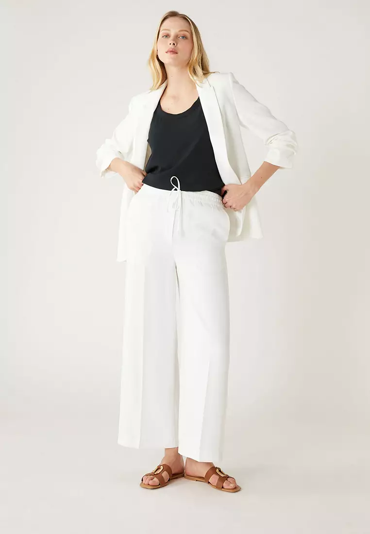 Crepe Wide Leg Cropped Trousers