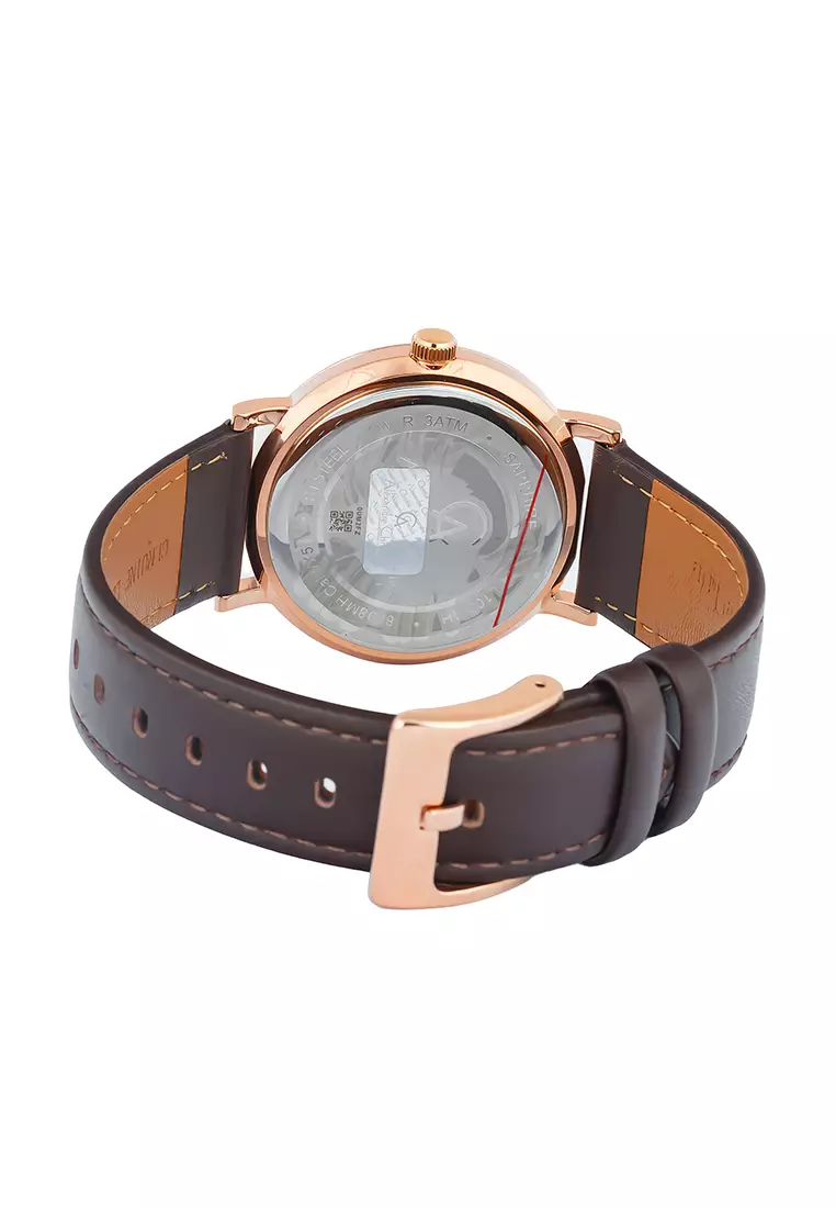 Alexandre Christie Sapphire - Jam Tangan Analog Pria - Rosegold Case Brown Leather Strap - 8698 MHLRGGR