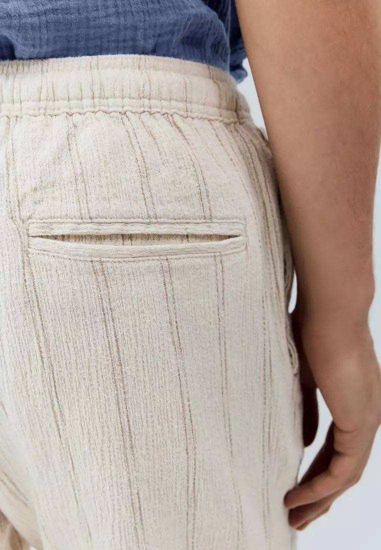 100% Cotton Textured Stripe Drawstring Waist 100% Cotton Shorts