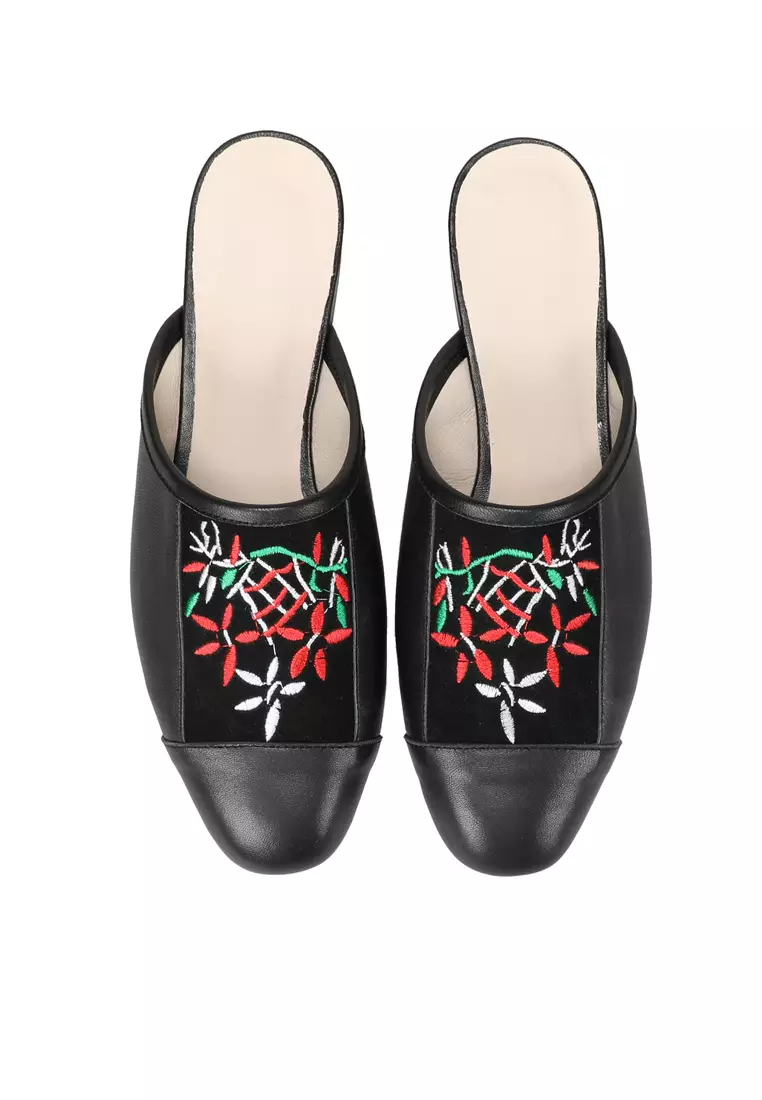 Embroidery Lamb Leather Mules HB1904832