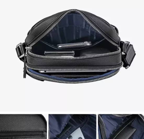 Bison Denim Tas Selempang Pria Messenger Bag Kulit Sapi Asli N2845 - BLACK