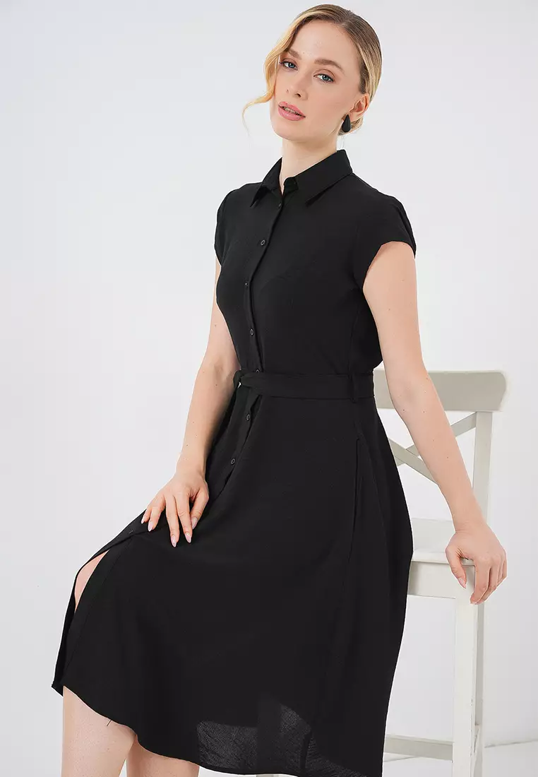 Buttoned Waist Tie Dress