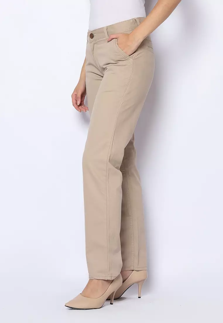 Twill Celana Panjang Wanita Slim Fit Cheerful Light Khaki 222508