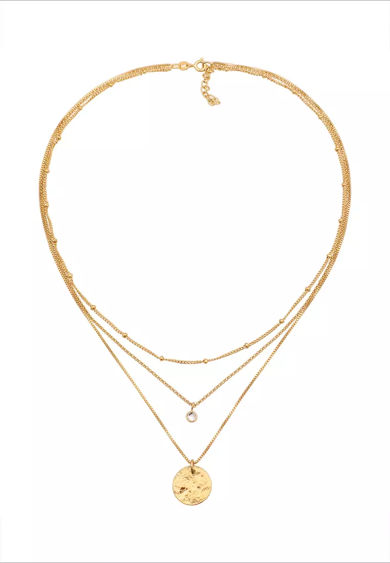 Necklace Layer Plate Venetian Chain Gold Plated Embellished With Crystal By Swarovski®