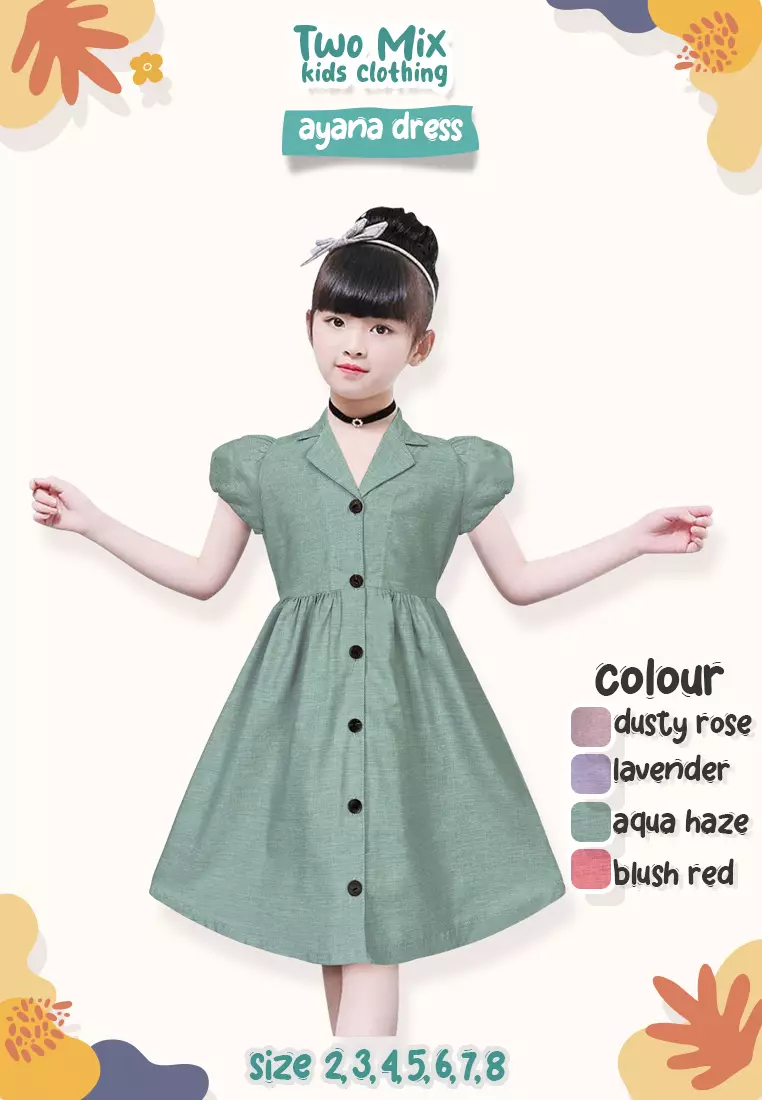 Two Mix - Ayana Dress Anak Perempuan Casual - Baju Anak Cewek Santai 1-8 Tahun 4371 Lavender