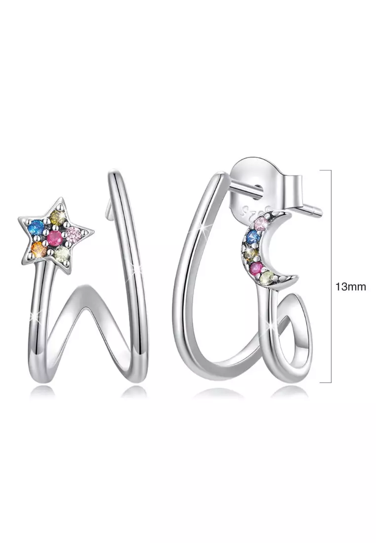 Solid Silver Moon Star Earrings