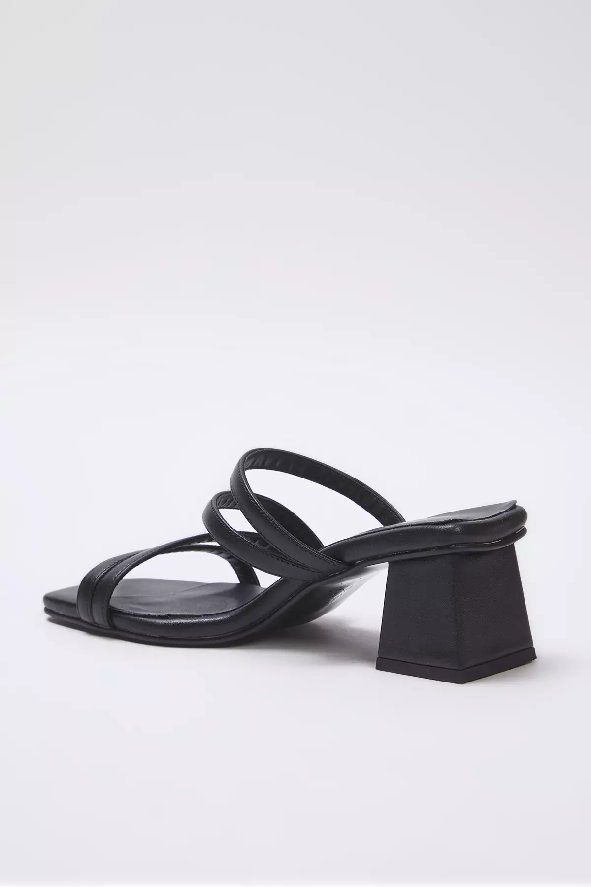 Black Thin Band Square Toe Women Block Heels Slippers Takss25To00065
