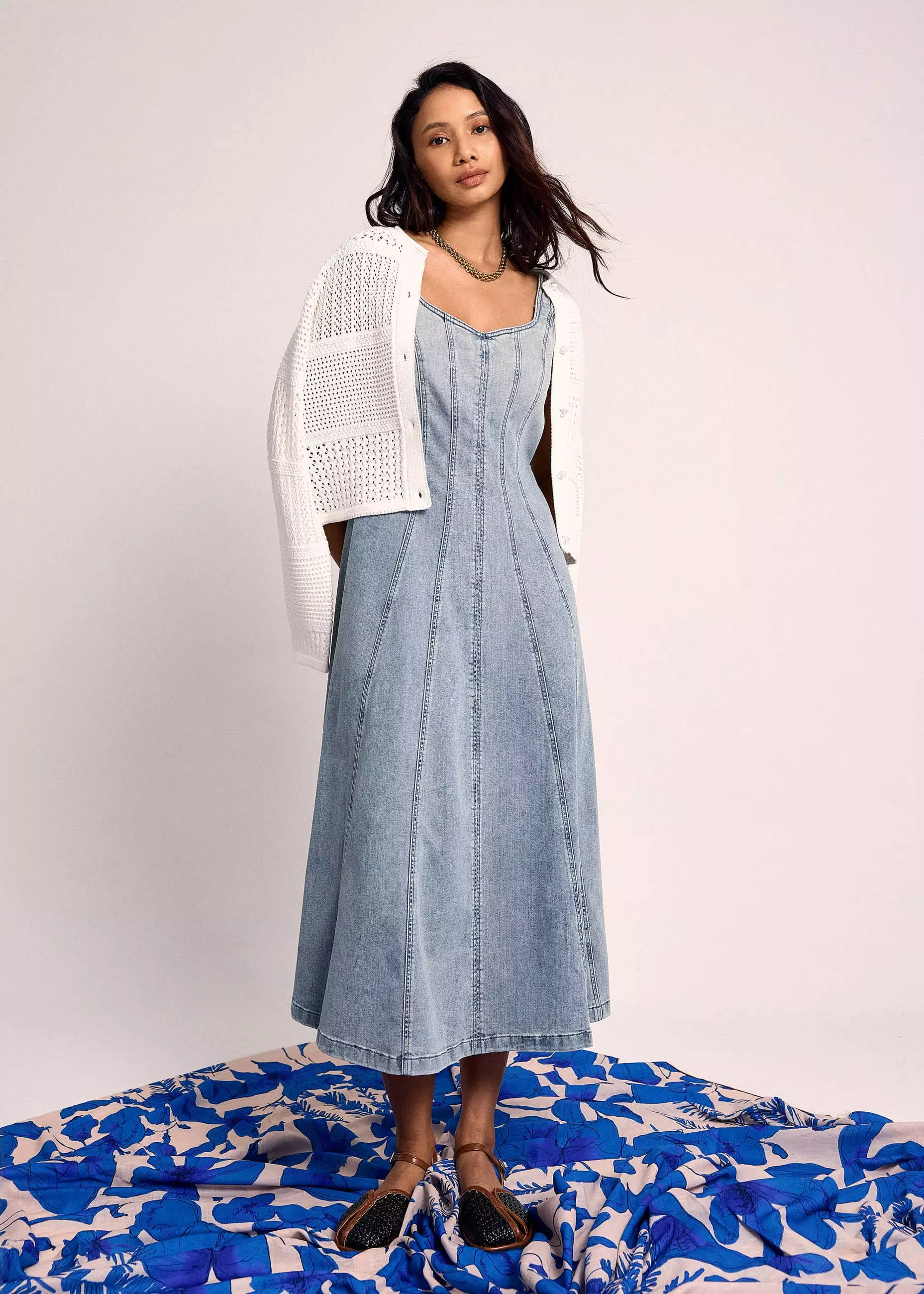 Cardigan Wanita - Relaxed Pointelle Knit Round Neck Cardigan