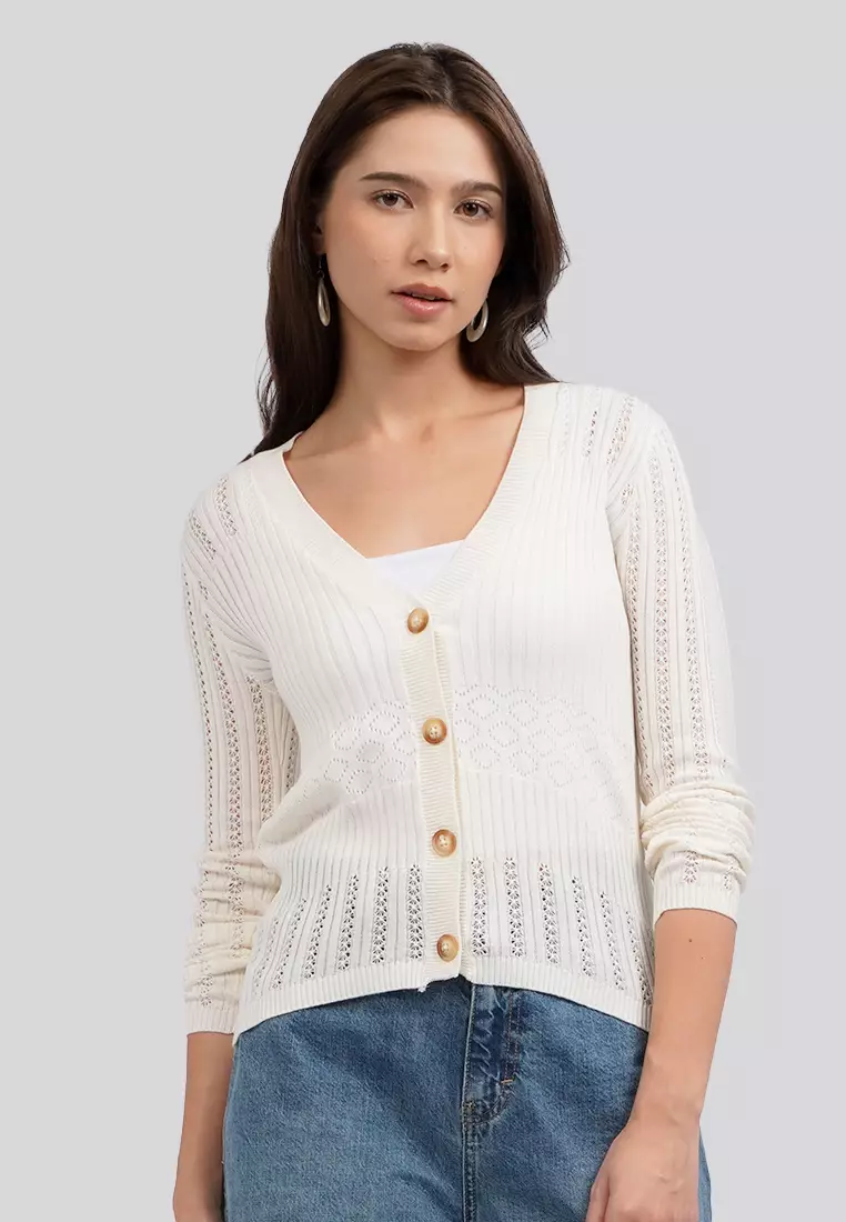 Lace Stitched Long Sleeve Cardigan