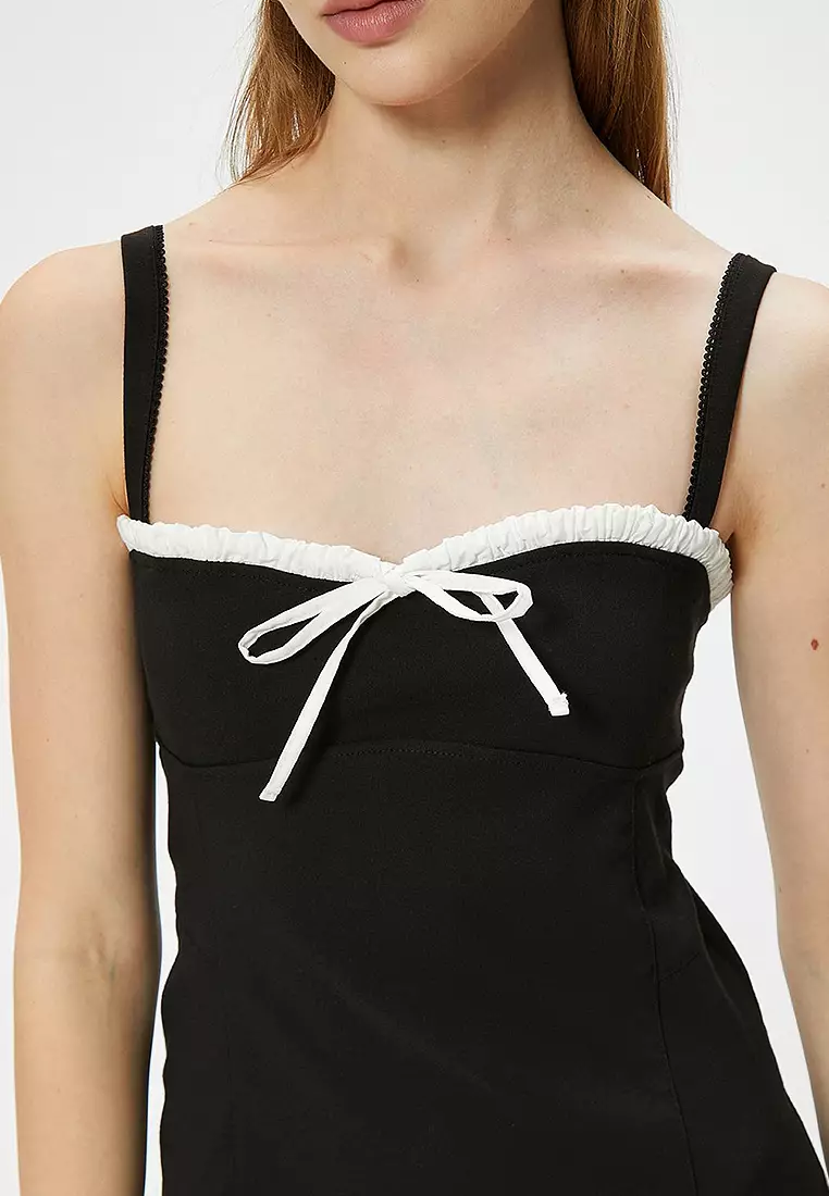 Bow-Tied Mini Bodycon Dress Straps Slim Fit Sweetheart Neckline