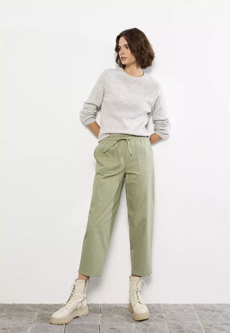 Plus Size High Waisted Wide Leg Pants - Twill Gabardine Fabric