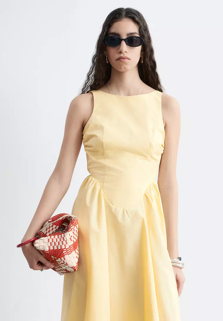 Tie-Back Cotton Midi Dress